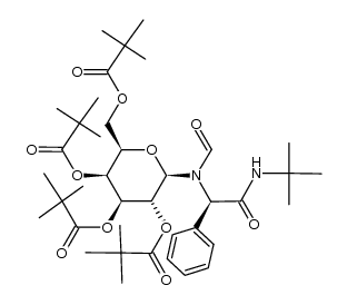 N-formyl-N-(2,3,4,6-tetra-O-pivaloyl-β-D-galactopyranosyl)-(R)-phenylglycine-N'-tert-butyl-amide结构式