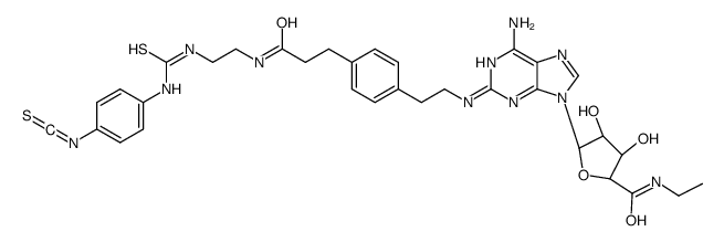 4-isothiocyanatophenylaminothiocarbonyl-2-((2-aminoethylaminocarbonylethyl)phenylethylamino)-5'-N-ethylcarboxamidoadenosine structure