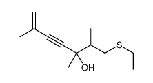 1-ethylsulfanyl-2,3,6-trimethylhept-6-en-4-yn-3-ol结构式