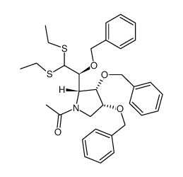 (2S,3S,4R)-1-acetyl-3,4-dibenzyloxy-2-((1S)-1-benzyloxy-2,2-bis(ethylthio)-ethyl)pyrrolidine Structure
