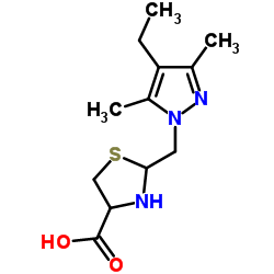 2-[(4-Ethyl-3,5-dimethyl-1H-pyrazol-1-yl)methyl]-1,3-thiazolidine-4-carboxylic acid Structure