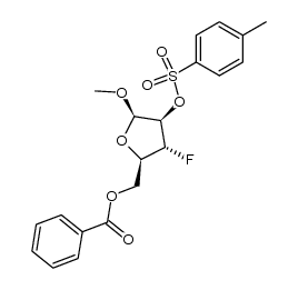 methyl 3-deoxy-5-O-benzoyl-3-fluoro-2-O-tosyl-β-D-arabinofuranoside结构式