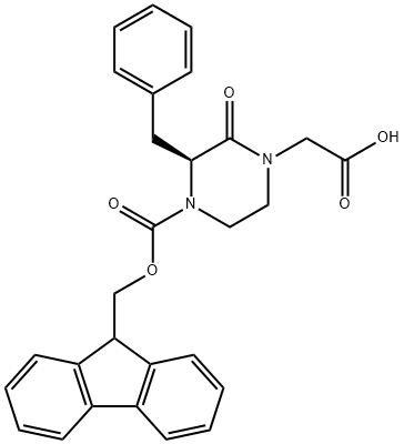 2-[(3S)-3-benzyl-4-{[(9H-fluoren-9-yl)methoxy]carbonyl}-2-oxopiperazin-1-yl]acetic acid structure