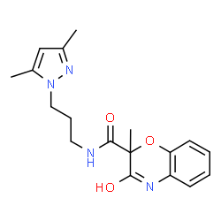 N-[3-(3,5-dimethyl-1H-pyrazol-1-yl)propyl]-3-hydroxy-2-methyl-2H-1,4-benzoxazine-2-carboxamide structure