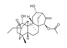 (21Ξ)-15β-acetoxy-21-ethyl-4-methyl-16-methylene-7,20-cyclo-veatchane-1α,12α-diol-21-oxide结构式