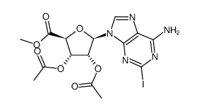 (2R,3R,4S,5S)-2-(6-amino-2-iodo-9H-purin-9-yl)-5-(methoxycarbonyl)tetrahydrofuran-3,4-diyl diacetate Structure