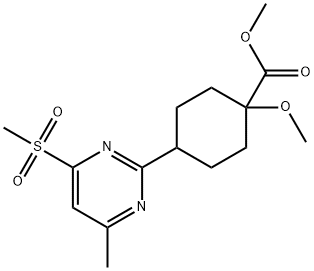 methyl 1-methoxy-4-(4-methyl-6-(methylsulfonyl)pyrimidin-2-yl)cyclohexane-1-carboxylate structure