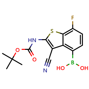 2-(tert-butoxycarbonylamino)-3-cyano-7-fluoro-benzothiophen-4-yl]boronic acid Structure