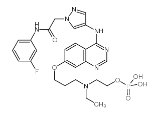 2-[乙基[3-[[4-[[1-[2-[(3-氟苯基)氨基]-2-氧乙基]-1H-吡唑-4-YL]氨基]喹唑啉-7-基]氧基]丙基]氨基]乙基二氢磷酸结构式