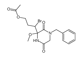 Acetic acid 3-(4-benzyl-2-methoxy-3,6-dioxo-piperazin-2-yl)-3-bromo-propyl ester结构式