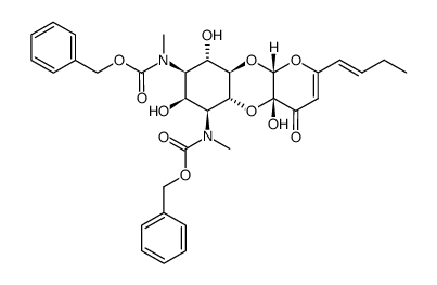 dibenzyl ((4aR,5aR,6S,7S,8R,9S,9aR,10aR)-2-((E)-but-1-en-1-yl)-4a,7,9-trihydroxy-4-oxo-4a,5a,6,7,8,9,9a,10a-octahydro-4H-benzo[b]pyrano[2,3-e][1,4]dioxine-6,8-diyl)bis(methylcarbamate) Structure