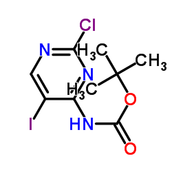 (2-氯-5-碘嘧啶-4-基)氨基甲酸叔丁酯结构式