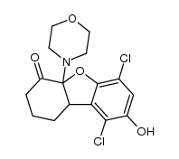 1,4-Dichlor-3-hydroxy-8a-morpholin-4-yl-5,6,7,8a-tetrahydro-[4bH]-dibenzo[b,d]furan-8-on结构式