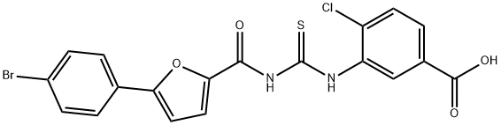 3-[[[[[5-(4-bromophenyl)-2-furanyl]carbonyl]amino]thioxomethyl]amino]-4-chloro-benzoic acid Structure