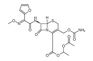 5-Thia-1-azabicyclo[4.2.0]oct-2-ene-2-carboxylic acid, 3-[[(aminocarbonyl)oxy]methyl]-7-[[(2E)-2-(2-furanyl)-2-(methoxyimino)acetyl]amino]-8-oxo-, 1-(acetyloxy)ethyl ester, (6R,7R)- picture