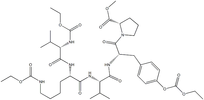 N-(Ethoxycarbonyl)-L-Val-N6-(ethoxycarbonyl)-L-Lys-L-Val-O-(ethoxycarbonyl)-L-Tyr-L-Pro-OMe结构式