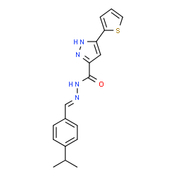 N'-{(E)-[4-(propan-2-yl)phenyl]methylidene}-3-(thiophen-2-yl)-1H-pyrazole-5-carbohydrazide structure