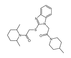 Piperidine, 2,6-dimethyl-1-[[[1-[2-(4-methyl-1-piperidinyl)-2-oxoethyl]-1H-benzimidazol-2-yl]thio]acetyl]- (9CI)结构式