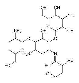 4-amino-N-[5-amino-2-[4-amino-3,5-dihydroxy-6-(hydroxymethyl)oxan-2-yl]oxy-4-[3-amino-6-(hydroxymethyl)oxan-2-yl]oxy-3-hydroxycyclohexyl]-2-hydroxybutanamide结构式