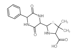 2-(3,6-dioxo-5-phenyl-piperazin-2-yl)-5,5-dimethyl-thiazolidine-4-carboxylic acid结构式