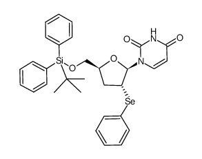 1-(5-O-(tert-butyldiphenylsilyl)-3-deoxy-2-Se-phenyl-2-seleno-β-D-erythro-pentofuranosyl)uracil Structure