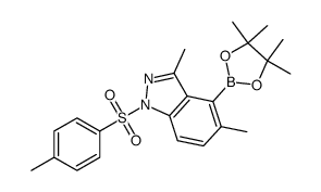 3,5-二甲基-4-(4,4,5,5-四甲基-1,3,2-二氧杂环戊硼烷-2-基)-1-甲苯磺酰-1氢-吲唑结构式