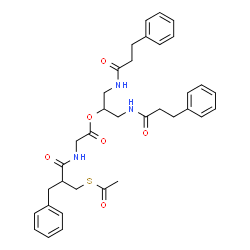 Glycine, N-(2-((acetylthio)methyl)-1-oxo-3-phenylpropyl)-, 2-((1-oxo-3-phenylpropyl)amino)-1-(((1-oxo-3-phenylpropyl)amino)methyl)ethyl este r, (+-)- Structure