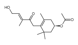 (R,E)-4-(5-hydroxy-3-methyl-2-oxopent-3-en-1-yl)-3,5,5-trimethylcyclohex-3-en-1-yl acetate Structure