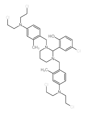 2-[1,3-bis[[4-[bis(2-chloroethyl)amino]-2-methyl-phenyl]methyl]-1,3-diazinan-2-yl]-4-chloro-phenol Structure