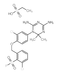 2-chloro-6-[[2-chloro-4-(4,6-diamino-2,2-dimethyl-1,3,5-triazin-1-yl)phenoxy]methyl]benzenesulfonyl fluoride; ethanesulfonic acid结构式