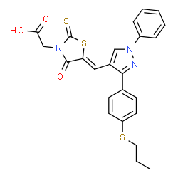 [(5Z)-4-oxo-5-({1-phenyl-3-[4-(propylsulfanyl)phenyl]-1H-pyrazol-4-yl}methylidene)-2-thioxo-1,3-thiazolidin-3-yl]acetic acid结构式