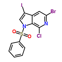 5-Bromo-7-chloro-3-iodo-1-(phenylsulfonyl)-1H-pyrrolo[2,3-c]pyridine结构式