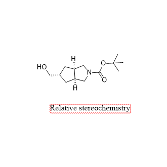 rel-叔丁基(3aR,6aS)-5-(羟甲基)六氢环戊[c]吡咯-2(1H)-羧酸盐结构式