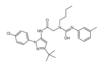 N-[5-tert-butyl-2-(4-chlorophenyl)pyrazol-3-yl]-2-[butyl-[(3-methylphenyl)carbamoyl]amino]acetamide Structure