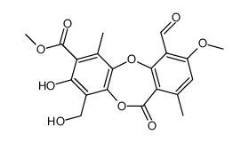 methyl 4-formyl-8-hydroxy-9-(hydroxymethyl)-3-methoxy-1,6-dimethyl-11-oxo-11H-dibenzo[b,e][1,4]dioxepine-7-carboxylate结构式