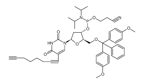 Uridine, 5'-O-[bis(4-methoxyphenyl)phenylmethyl]-2'-deoxy-5-(1,7-octadiyn-1-yl)-, 3'-[2-cyanoethyl N,N-bis(1-methylethyl)phosphoramidite]结构式