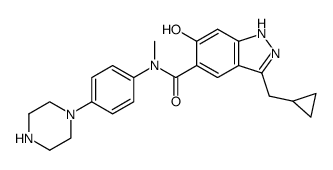 5-{N-[4-(piperazin-1-yl)phenyl]-N-methylaminocarbonyl}-3-cyclopropylmethyl-6-hydroxy-1H-indazole结构式