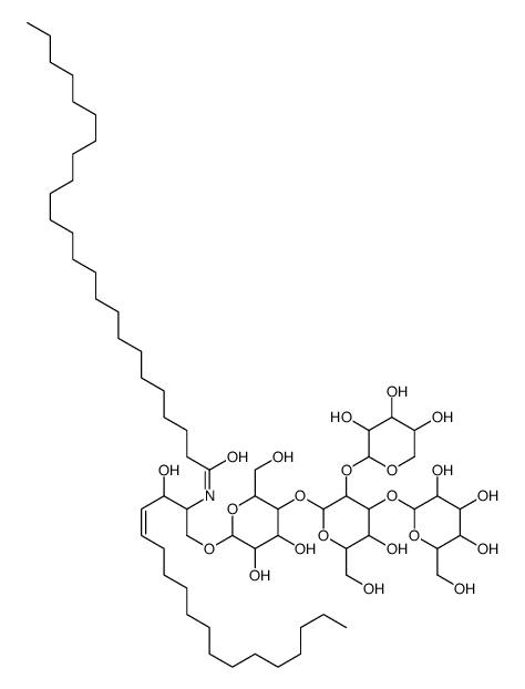 O-mannopyranosyl-(1-3)-O-xylopyranosyl-(1-2)-O-mannopyranosyl-(1-4)-O-glucopyranosyl-(1-1)-2-N-tetracosanoylsphingenine Structure