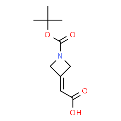 2-(1-(叔丁氧基羰基)氮杂环丁烷-3-亚基)乙酸结构式