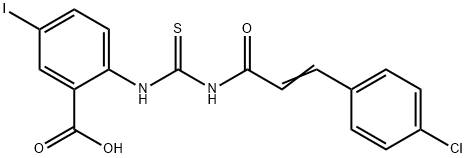 2-[[[[3-(4-chlorophenyl)-1-oxo-2-propenyl]amino]thioxomethyl]amino]-5-iodo-benzoic acid结构式