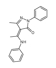4-(1'-anilinoethylideno)-3-methyl-1-phenylpyrazolin-5-one Structure