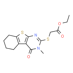 ethyl 2-((3-methyl-4-oxo-3,4,5,6,7,8-hexahydrobenzo[4,5]thieno[2,3-d]pyrimidin-2-yl)thio)acetate结构式