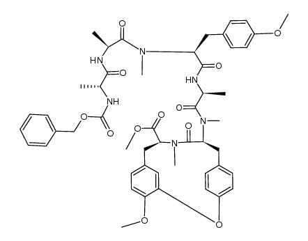 methyl (5S,8S)-36-methoxy-8-((5R,8S,11S,14S)-11-(4-methoxybenzyl)-N,5,8,10,14-pentamethyl-3,6,9,12-tetraoxo-1-phenyl-2-oxa-4,7,10,13-tetraazapentadecan-15-amido)-6-methyl-7-oxo-2-oxa-6-aza-1(1,4),3(1,3)-dibenzenacyclononaphane-5-carboxylate结构式