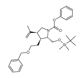 (2S,3S,4S)-phenyl 3-(2-(benzyloxy)ethyl)-2-(((tert-butyldimethylsilyl)oxy)methyl)-4-(prop-1-en-2-yl)pyrrolidine-1-carboxylate结构式