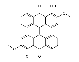 4,4'-dihydroxy-3,3'-dimethoxy-9H,9'H-[9,9']bianthryl-10,10'-dione结构式