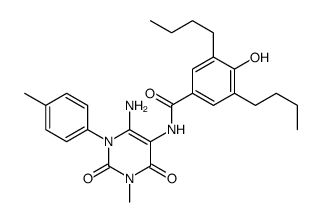 Benzamide,N-[6-amino-1,2,3,4-tetrahydro-3-methyl-1-(4-methylphenyl)-2,4-dioxo-5-pyrimidinyl]-3,5-dibutyl-4-hydroxy-结构式