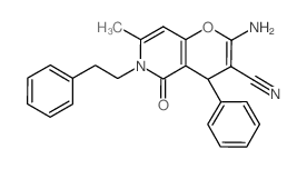 2-amino-7-methyl-5-oxo-4-phenyl-6-(2-phenylethyl)-4H-pyrano[3,2-c]pyridine-3-carbonitrile structure