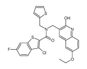 Benzo[b]thiophene-2-carboxamide, 3-chloro-N-[(6-ethoxy-1,2-dihydro-2-oxo-3-quinolinyl)methyl]-6-fluoro-N-(2-thienylmethyl)- (9CI) Structure