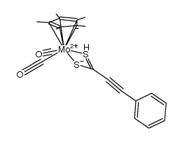 [(η5-C5Me5)Mo(CO)2(η2-S2CCCPh)]结构式