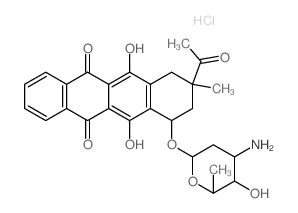 5,12-Naphthacenedione,9-acetyl-7-[(3-amino-2,3,6-trideoxy-a-L-lyxo-hexopyranosyl)oxy]-7,8,9,10-tetrahydro-6,11-dihydroxy-9-methyl-,hydrochloride, (7S-trans)- (9CI)结构式